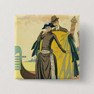 Bóton Quadrado 5.08cm Elle e Lui, 1921 (impressão do pochoir)