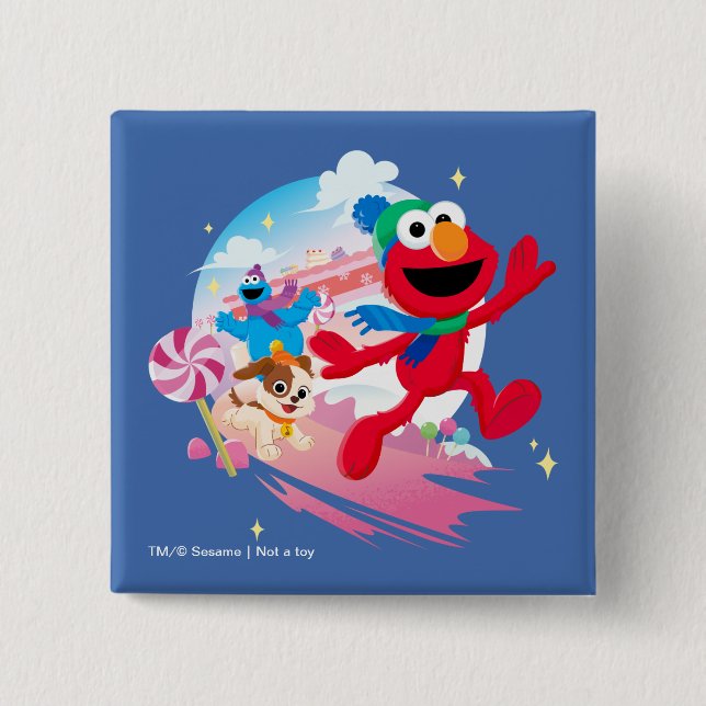 Bóton Quadrado 5.08cm Elmo, Tango e Cookie Monster | Melhor Natal de Sem (Frente)