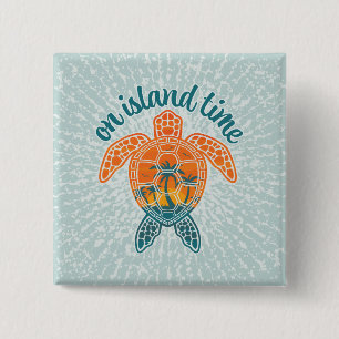 Bóton Quadrado 5.08cm Em Island Time Tropical Sunset Sea Turtle Design