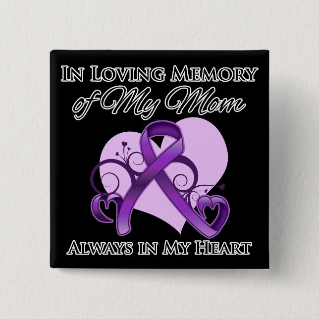 Bóton Quadrado 5.08cm Em memória da minha mãe - Câncer de pâncreas (Frente)