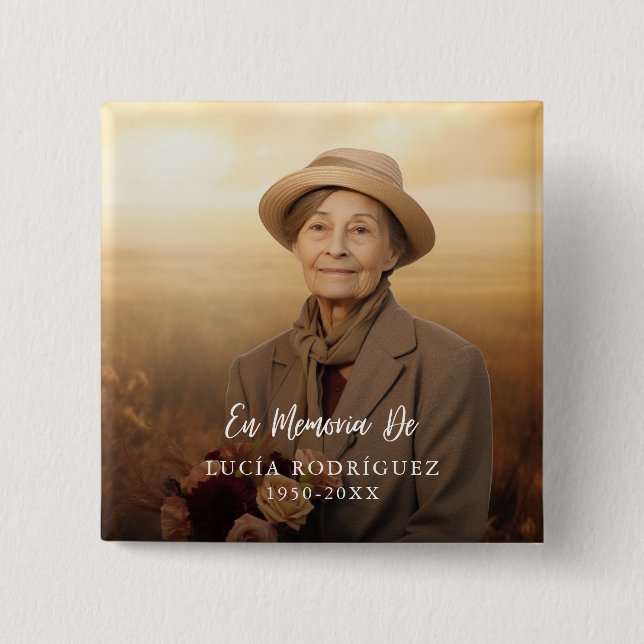 Bóton Quadrado 5.08cm Em Memória de Bloco Funeral Espanhol (Frente)