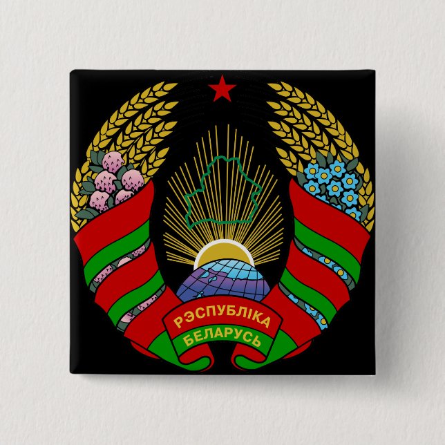 Bóton Quadrado 5.08cm emblema de belarus (Frente)