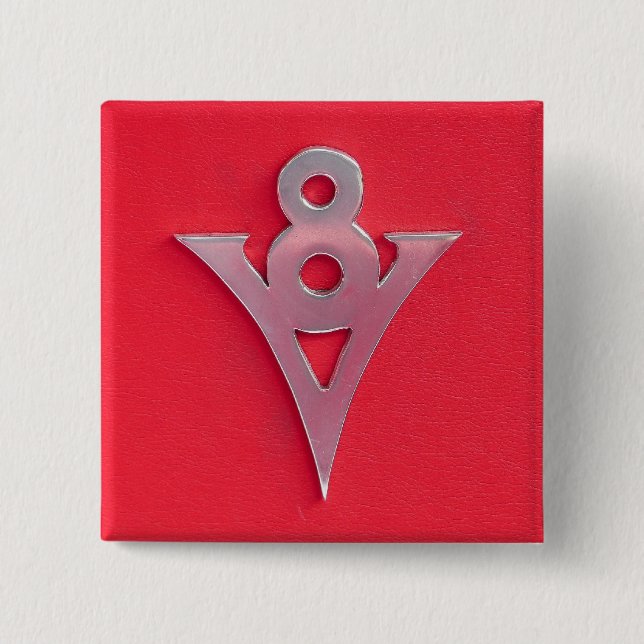 Bóton Quadrado 5.08cm Emblema de V8 do cromo da ilusão no couro vermelho (Frente)
