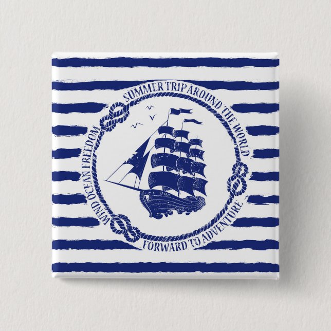 Bóton Quadrado 5.08cm Emblema náutico com navio de navigação (Frente)