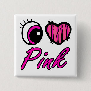 Bóton Quadrado 5.08cm Emo Coração Ocular Eu Adoro Rosa