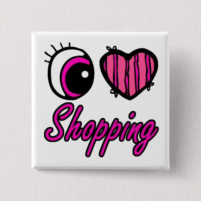Bóton Quadrado 5.08cm Emo Eye Heart I Love Comprando (Frente)