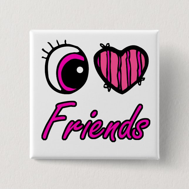 Bóton Quadrado 5.08cm Emo Eye Heart I Love Friends (Frente)