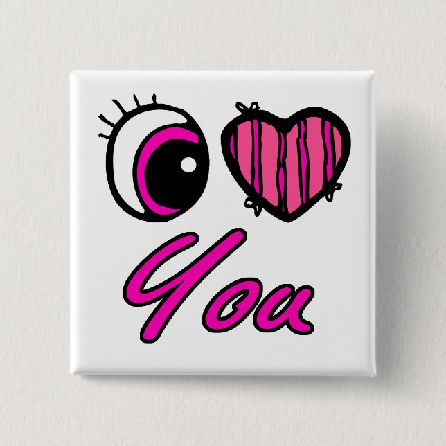 Bóton Quadrado 5.08cm Emo Eye Heart I Love you (Frente)