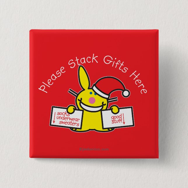 Bóton Quadrado 5.08cm Empilhe por favor presentes aqui (Frente)