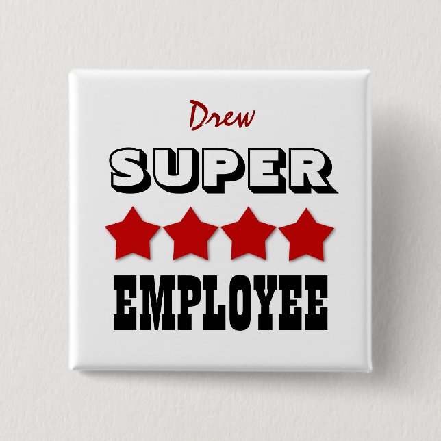 Bóton Quadrado 5.08cm EMPREGADO super com estrelas V18 VERMELHO (Frente)