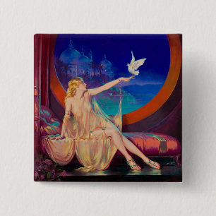 Bóton Quadrado 5.08cm Encantamento da arábica Concubina Pinup Girl