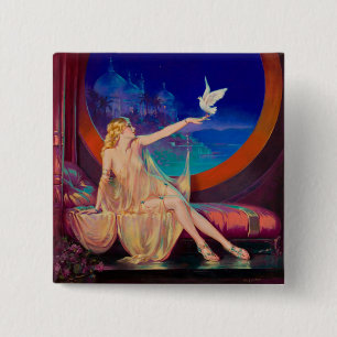 Bóton Quadrado 5.08cm Encantamento da arábica Concubina Pinup Girl