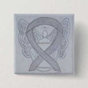 Bóton Quadrado 5.08cm Encefalite Silver Sensibilização Fita Anjo Arte