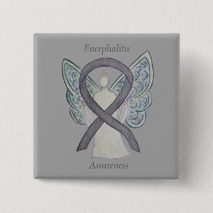 Bóton Quadrado 5.08cm Encefalite Silver Sensibilização Fita Anjo Arte