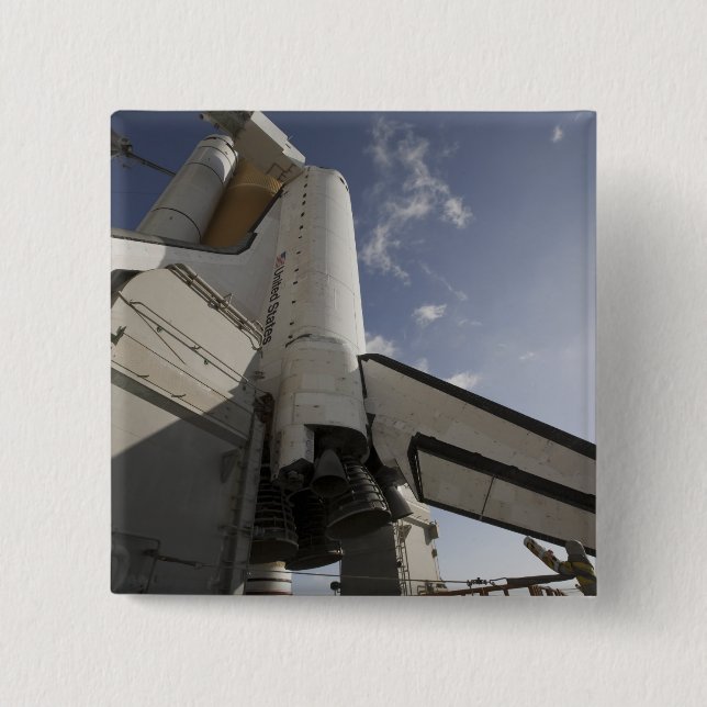 Bóton Quadrado 5.08cm Endeavor de Shuttle Espacial no bloco de lançament (Frente)