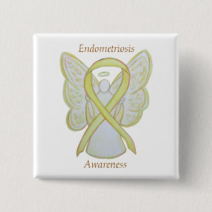 Bóton Quadrado 5.08cm Endometriose Sensibilização Fita Pino Anjo Perso
