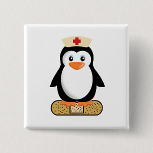 Bóton Quadrado 5.08cm Enfermeira Penguin (com Bandaid)