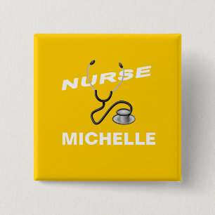 Bóton Quadrado 5.08cm Enfermeiro de Nome Personalizável AMARELO