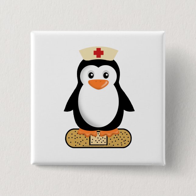 Bóton Quadrado 5.08cm Enfermeiro Penguin (com Bandaid) (Frente)