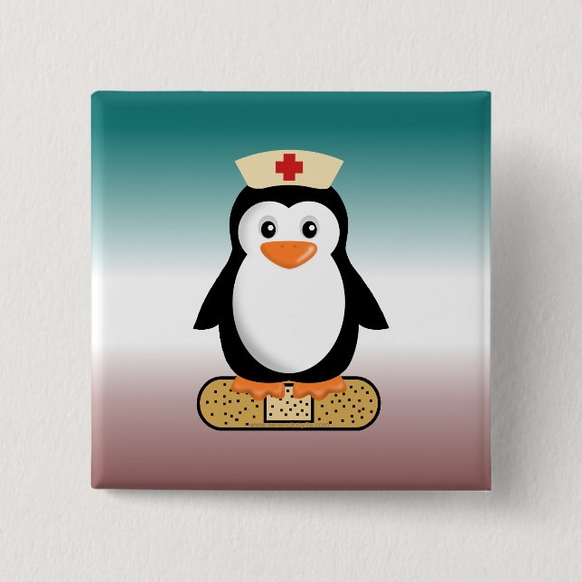 Bóton Quadrado 5.08cm Enfermeiro Penguin (com Bandaid) (Frente)