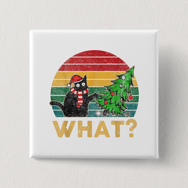 Bóton Quadrado 5.08cm Engraçada Camisa De Natal Doida Cat San (Frente)