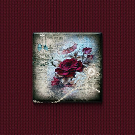 Bóton Quadrado 5.08cm Ephemera Rosa vitoriana