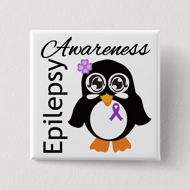 Bóton Quadrado 5.08cm Epilepsy Awareness Penguin (Frente)