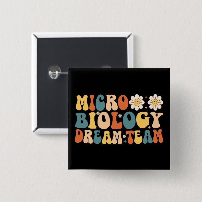 Bóton Quadrado 5.08cm Equipe de Sonhos de Microbiologia (Frente & Verso)