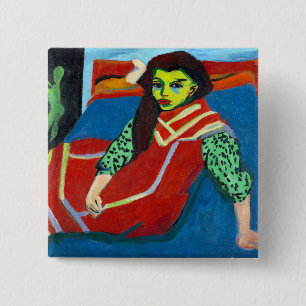 Bóton Quadrado 5.08cm Ernest Ludwig Kirchner Sentado Garota Fränzi Fehr