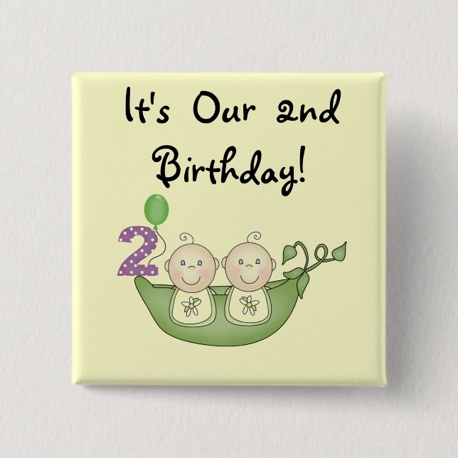 Bóton Quadrado 5.08cm Ervilhas gêmeas em t-shirt e em presentes de um (Frente)