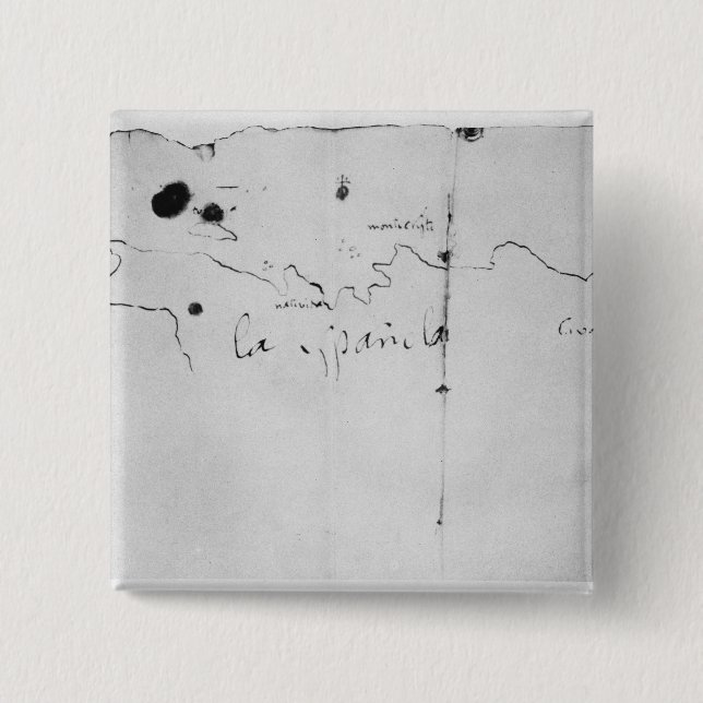 Bóton Quadrado 5.08cm Esboço da costa de Espanola, (Frente)