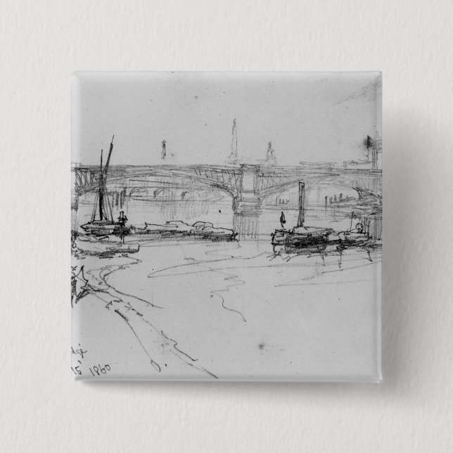 Bóton Quadrado 5.08cm Esboço da ponte de Londres, 1860 (Frente)
