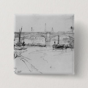 Bóton Quadrado 5.08cm Esboço da ponte de Londres, 1860