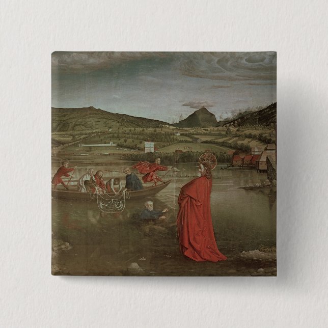 Bóton Quadrado 5.08cm Esboço miraculoso dos peixes (Frente)