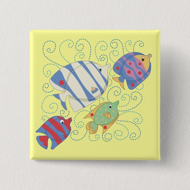 Bóton Quadrado 5.08cm Escola de t-shirt e de presentes dos peixes (Frente)