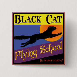 Bóton Quadrado 5.08cm Escola de Voo de Gato Preto Botão Vintage de Hallo