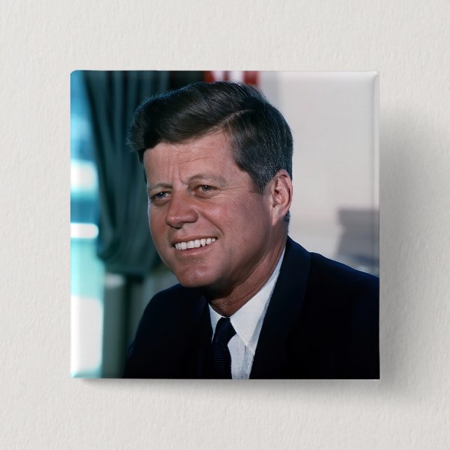 Bóton Quadrado 5.08cm Escritório Oval Retrato Presidente John F. Kennedy (Frente)
