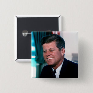Bóton Quadrado 5.08cm Escritório Oval Retrato Presidente John F. Kennedy