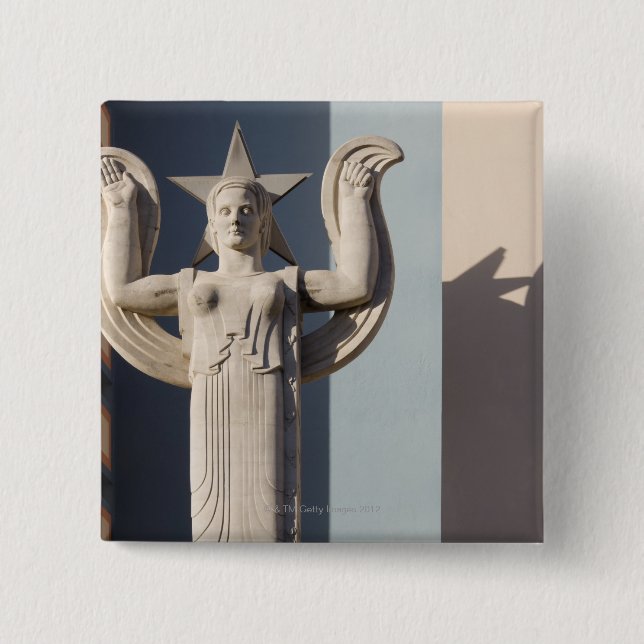 Bóton Quadrado 5.08cm Escultura de Arte Deco na Feira Estadual do Texas (Frente)