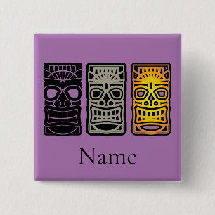 Bóton Quadrado 5.08cm Esculturas de Tiki triplas Thunder_Cove