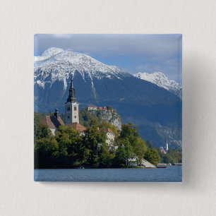 Bóton Quadrado 5.08cm Eslovênia, Bled, Lago Bled, Ilha Bled, Bled