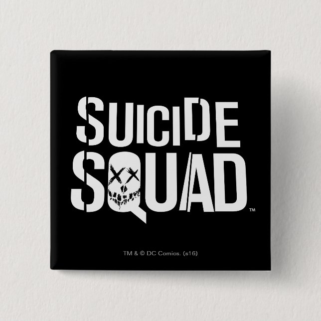 Bóton Quadrado 5.08cm Esquadrão Suicida | Logotipo branco (Frente)