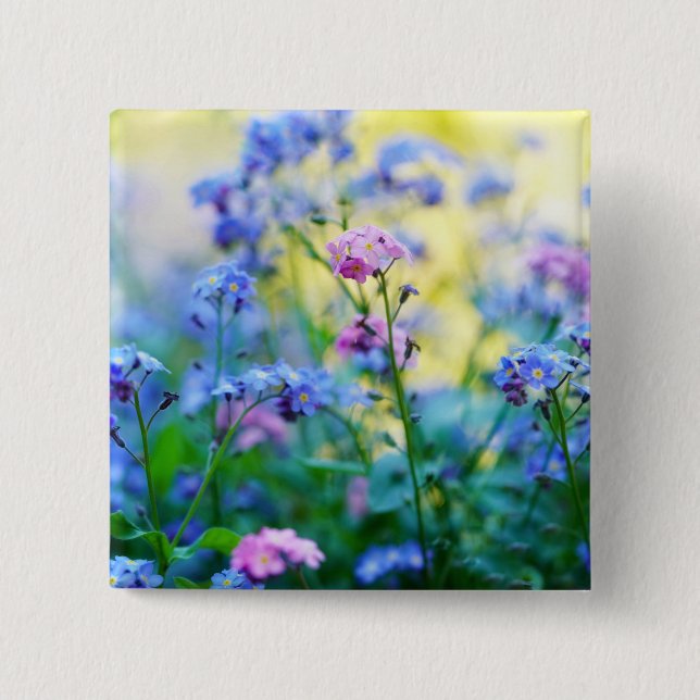 Bóton Quadrado 5.08cm Esqueçam-me-não-flores (Frente)