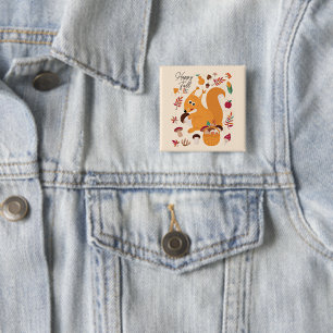 Bóton Quadrado 5.08cm Esquilo de outono fofo com texto personalizado