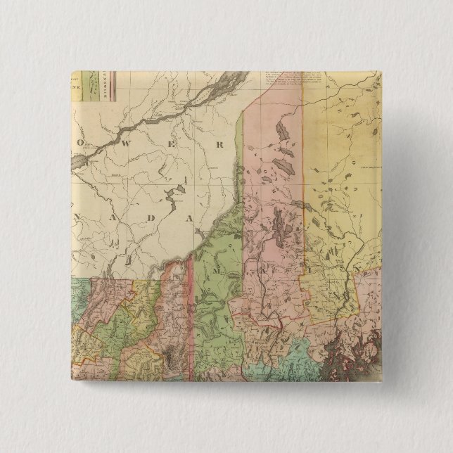 Bóton Quadrado 5.08cm Estados de Maine, New Hampshire, Vermont (Frente)