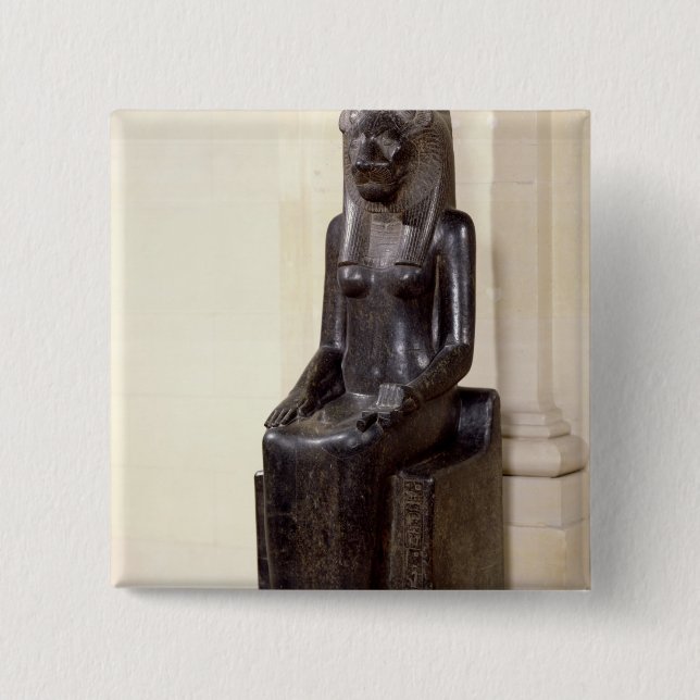 Bóton Quadrado 5.08cm Estátua da deusa leão-dirigida Sekhmet (Frente)