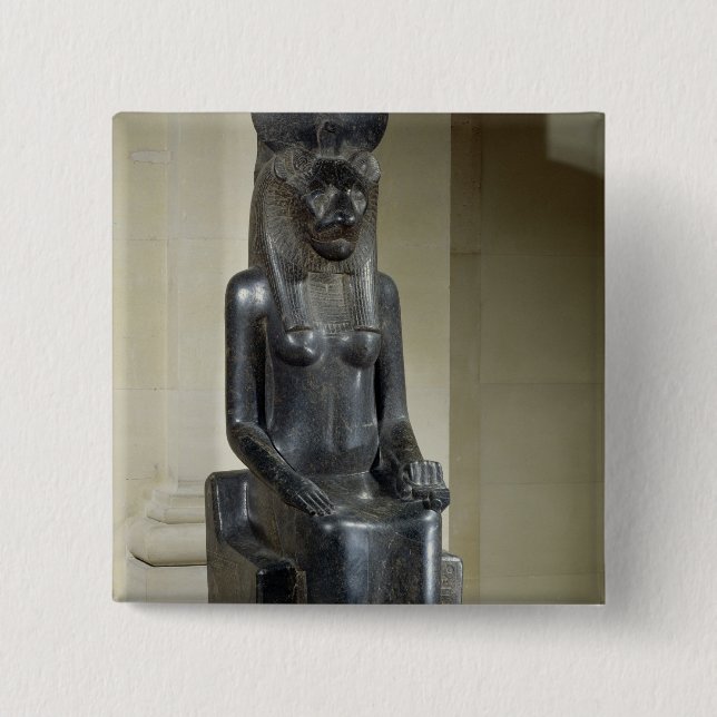 Bóton Quadrado 5.08cm Estátua da deusa leão-dirigida Sekhmet, do th (Frente)