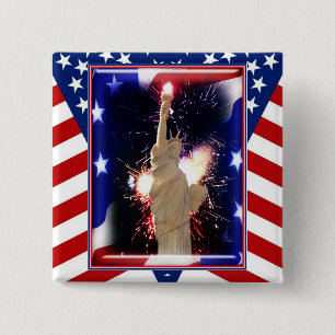 Bóton Quadrado 5.08cm Estátua da Liberdade com Fogos de Artifício para 4