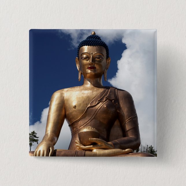 Bóton Quadrado 5.08cm Estátua do Buda Sentado (Frente)