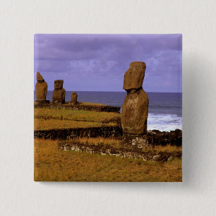 Bóton Quadrado 5.08cm Estátua Moai da Plataforma Tahai Abstrai Ilha de P